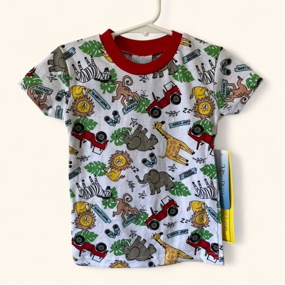 4T (2T Fit) Mon Petit 2 Piece Pajama Set Short Sleeve Pants Safari Animal Print